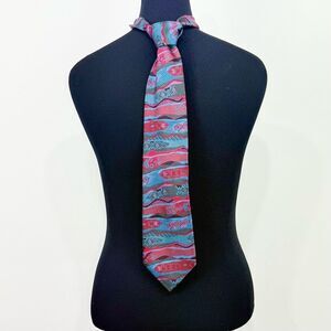 Coogi Australia Vintage Blue Red Black Abstract 100% Silk Tie